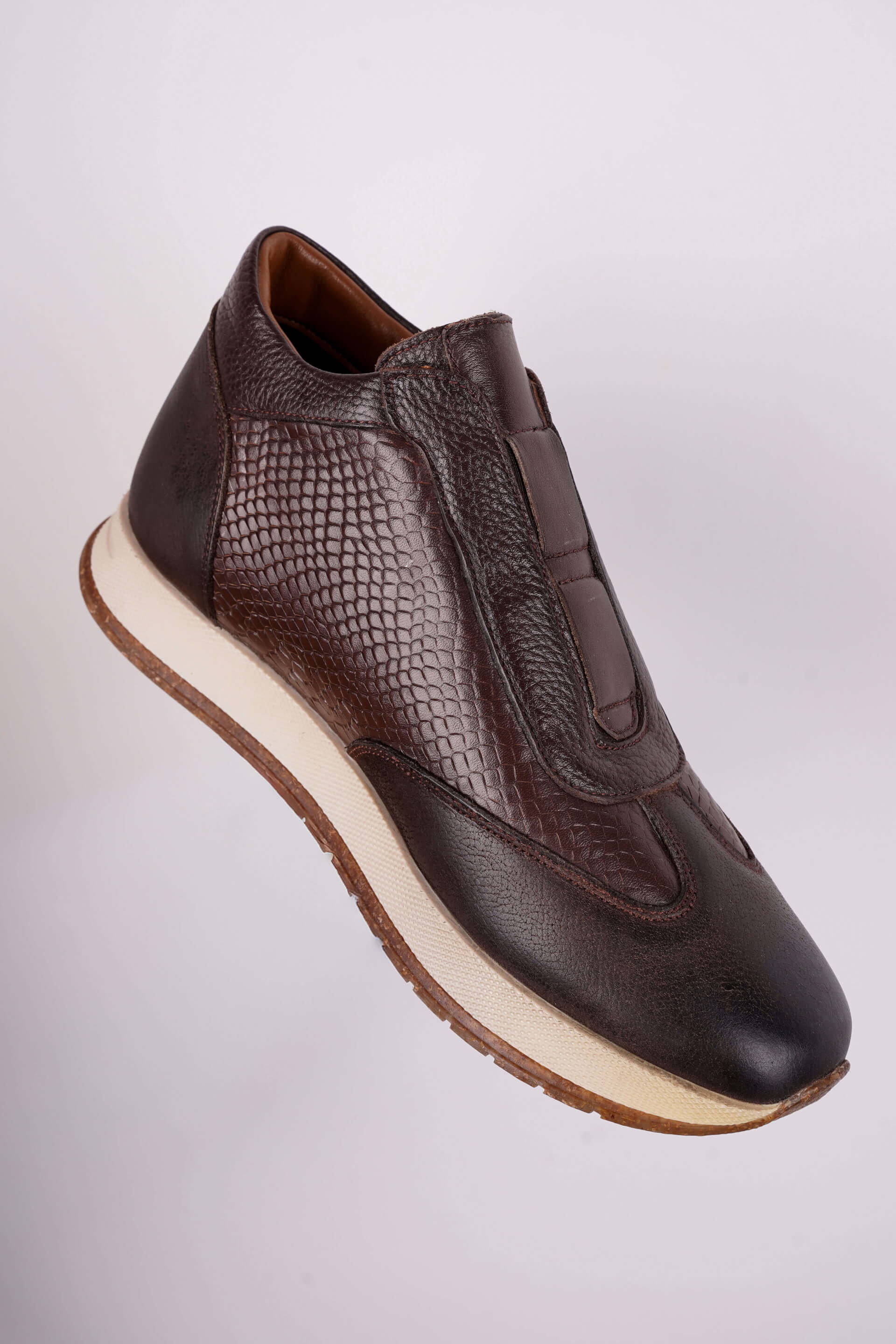 Texture Flow Kahverengi Doku Detaylı Deri Sneaker - Scalora