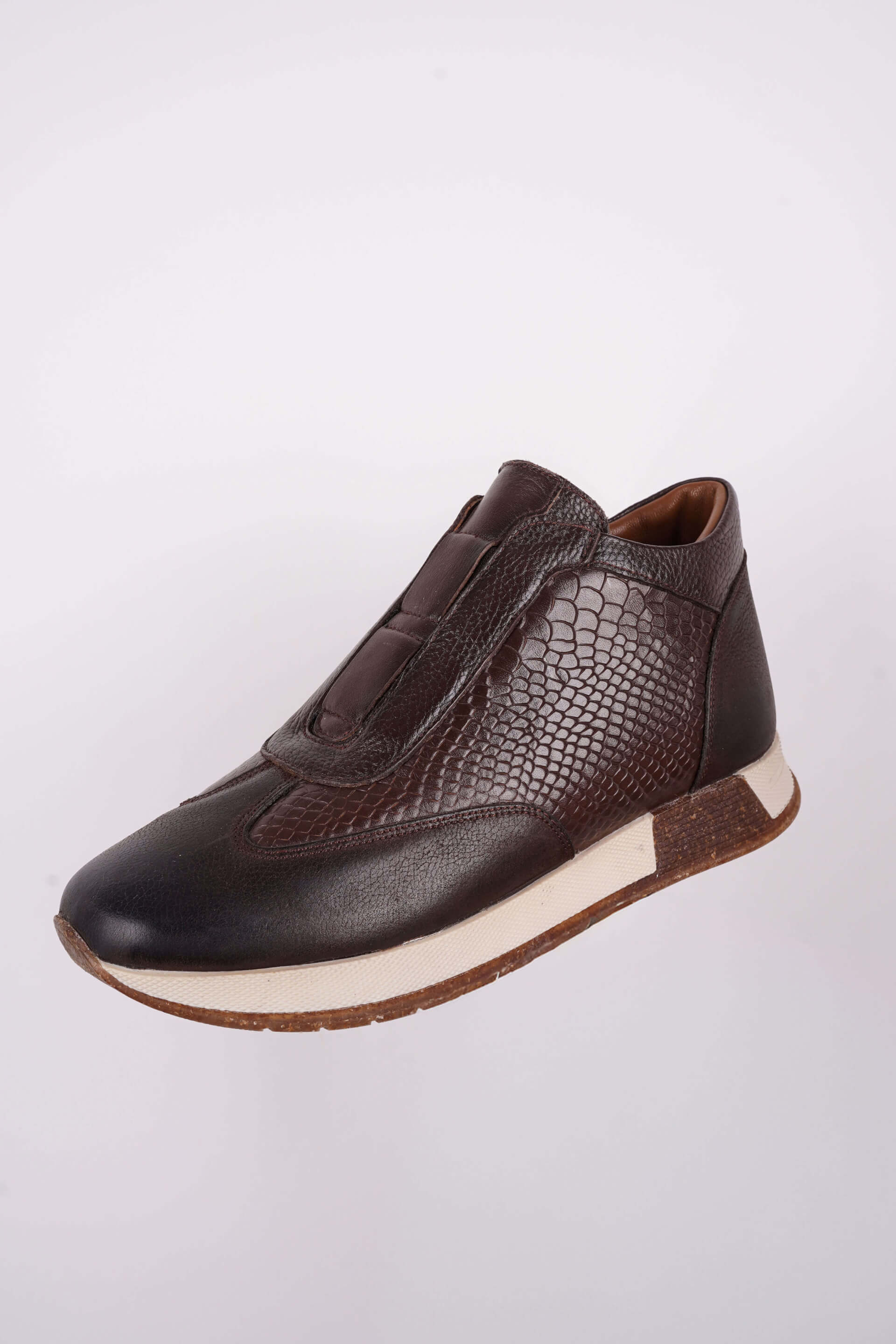 Texture Flow Kahverengi Doku Detaylı Deri Sneaker - Scalora